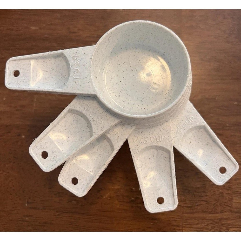 Vintage 1990s Tupperware White Gray Speckled Measuring Cups- Set of 5